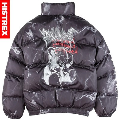 Print Psychology Hurt Bear Men Parkas Jacket Coats Winter Warm Thic