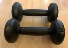 Pair of Vintage 5 lb Cast Iron Bun Head Dumbbells (Unbranded)