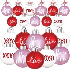 Valentines Tree Decorations, 12 Pcs Valentine Ornaments for Red, Pink, White