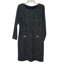 Talbots Dress 12 Black Bouclé Knit Tweed Sheath 3/4 Sleeve Holiday Classic NEW