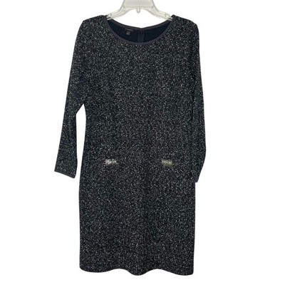 Talbots Dress 12 Black Bouclé Knit Tweed Sheath 3/4 Sleeve Holiday Classic NEW