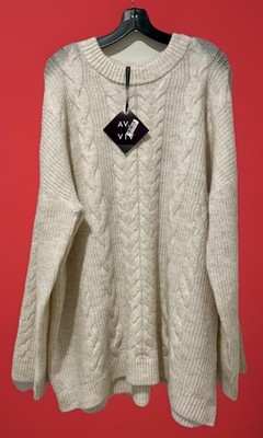 SWEATER AVA & VIV Women's 2XL Off White Cable Knit Pullover Plus Size XXL Preppy