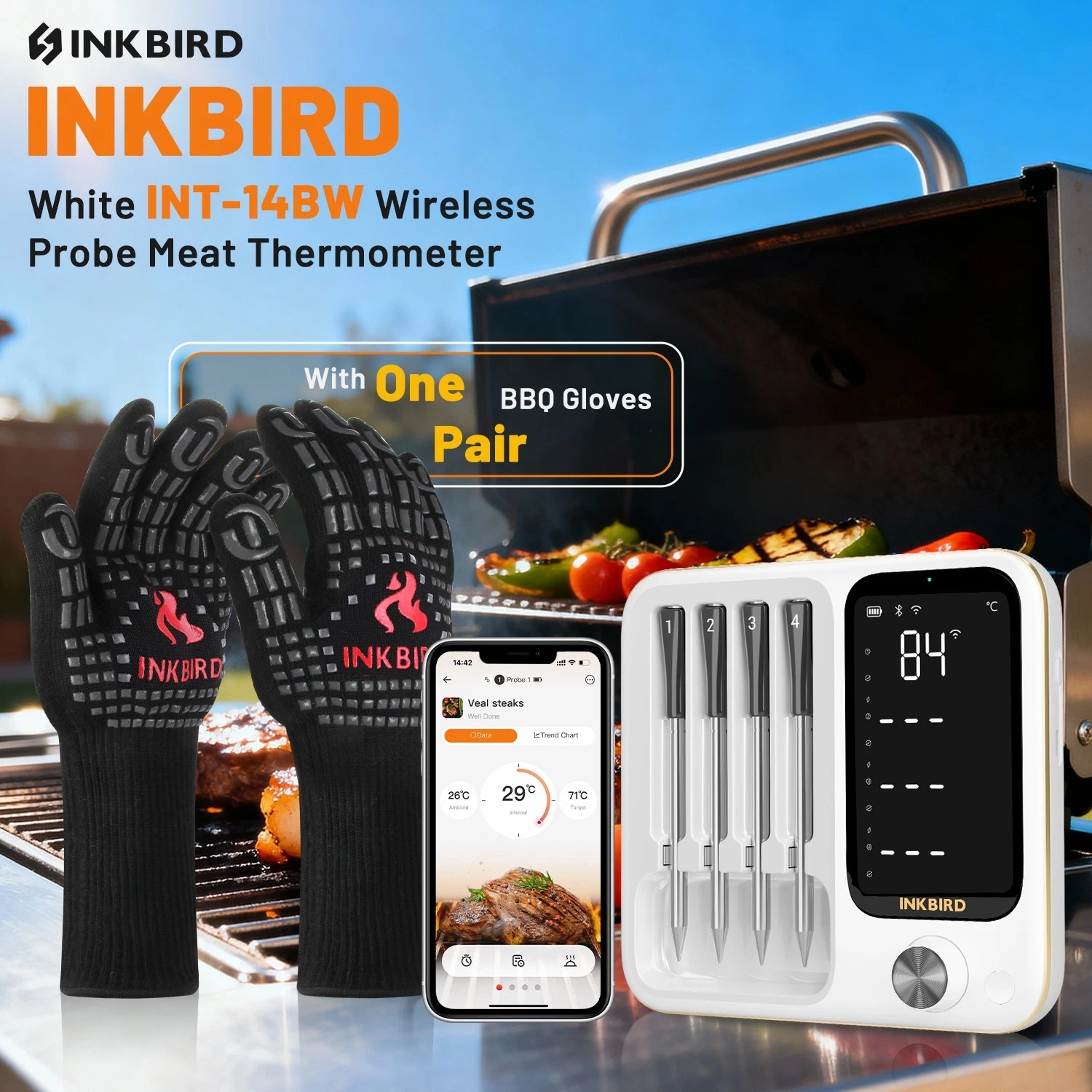 INKBIRD BBQ Gloves Wireless Meat Thermometer Real-Time Monitoring Rotisserie
Opens in a new window o