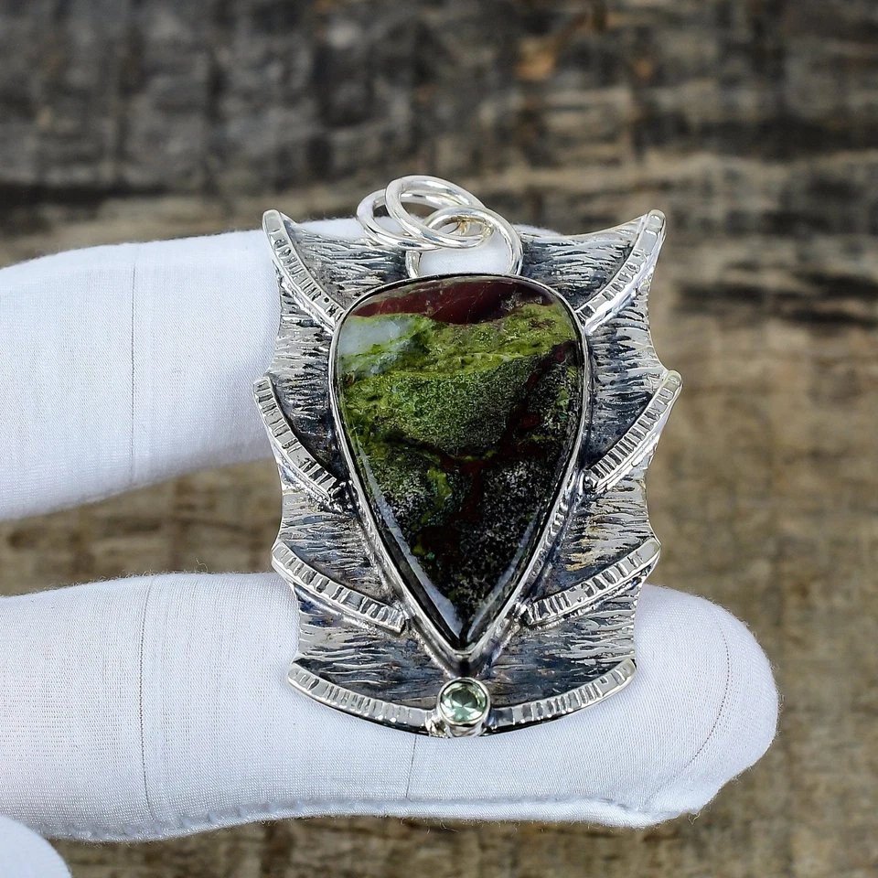 Ematite, Acquamarina Gemma a Mano 925 Argento Sterling Etnico Ciondolo Regalo - Immagine 3 di 4