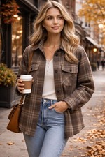 Treasure Bond Shacket Womens M Brown Plaid In...