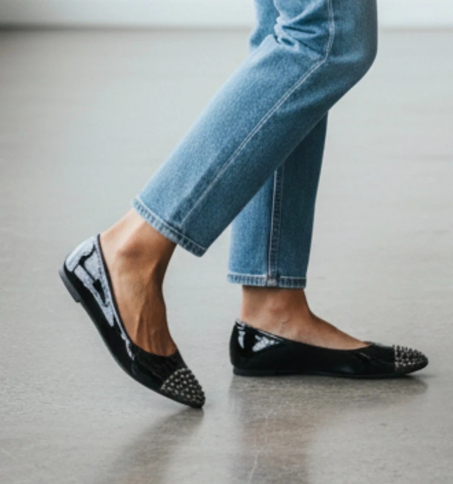 Antonio Melani Milena charol negro plata tachuelas sin cordones planos 10M Foto 4 de 4