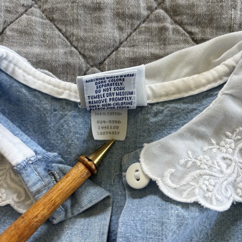 Vintage Oshkosh Denim Bubble Jumpsuit Romper 4T Peterpan Collar Pockets USA 90s - Picture 15 of 24