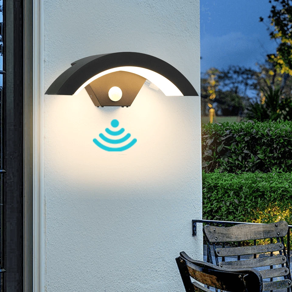 Outdoor Modern Curved LED Wall Light PIR Motion Sensor Lamp  Outside Garden Porc - Image 4 of 4