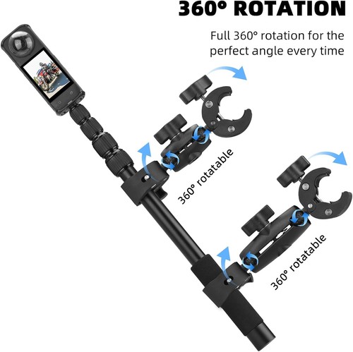 Motorcycle Mount for Insta 360 X4 X5, Bike Handlebar Clamp Mounts 59" Black  - Picture 3 of 7