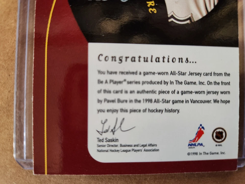 CAMISETA DE PAVEL BURE 1998-99 BE A PLAYER ALL-STAR #AS-19 RARA GAME WAS IN VANCOUVER Foto 3 de 4