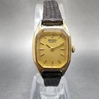 Seiko Tank Watch Women 17mm Champagne Dial Gold Tone 2320-6559 New Battery