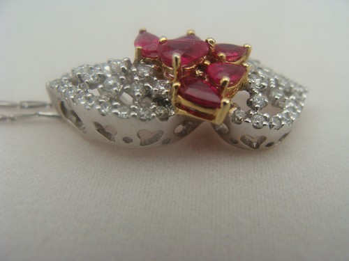 Fine 3.30ct Natural Ruby & Diamonds Pendant White Gold 18K - Afbeelding 10 van 11