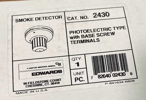 Edwards 2430 Photoelectric Type Smoke Detector Fire Alarm - Picture 2 of 6