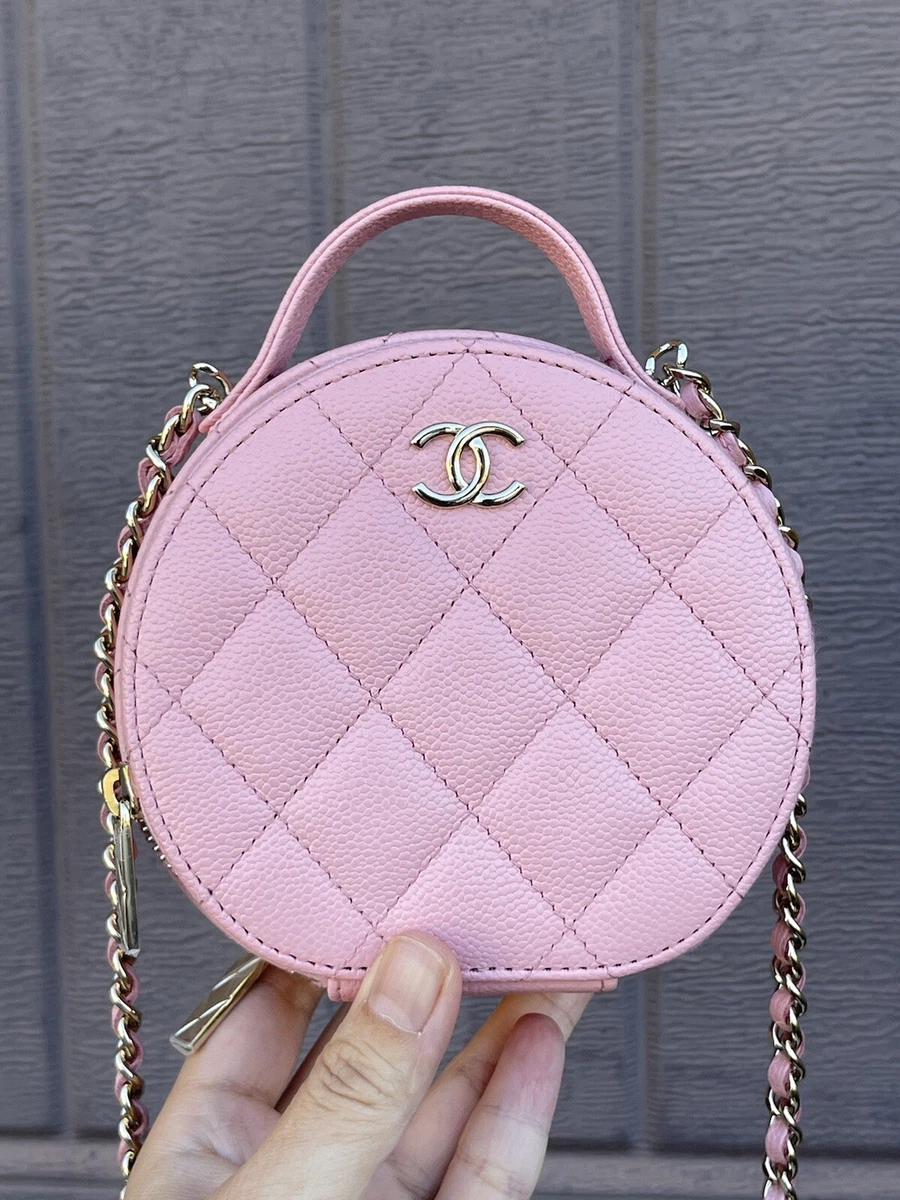 NWT! 💕22C CHANEL Pink Circle Round Handle Vanity 💕Grained Gold HW Chain  Bag