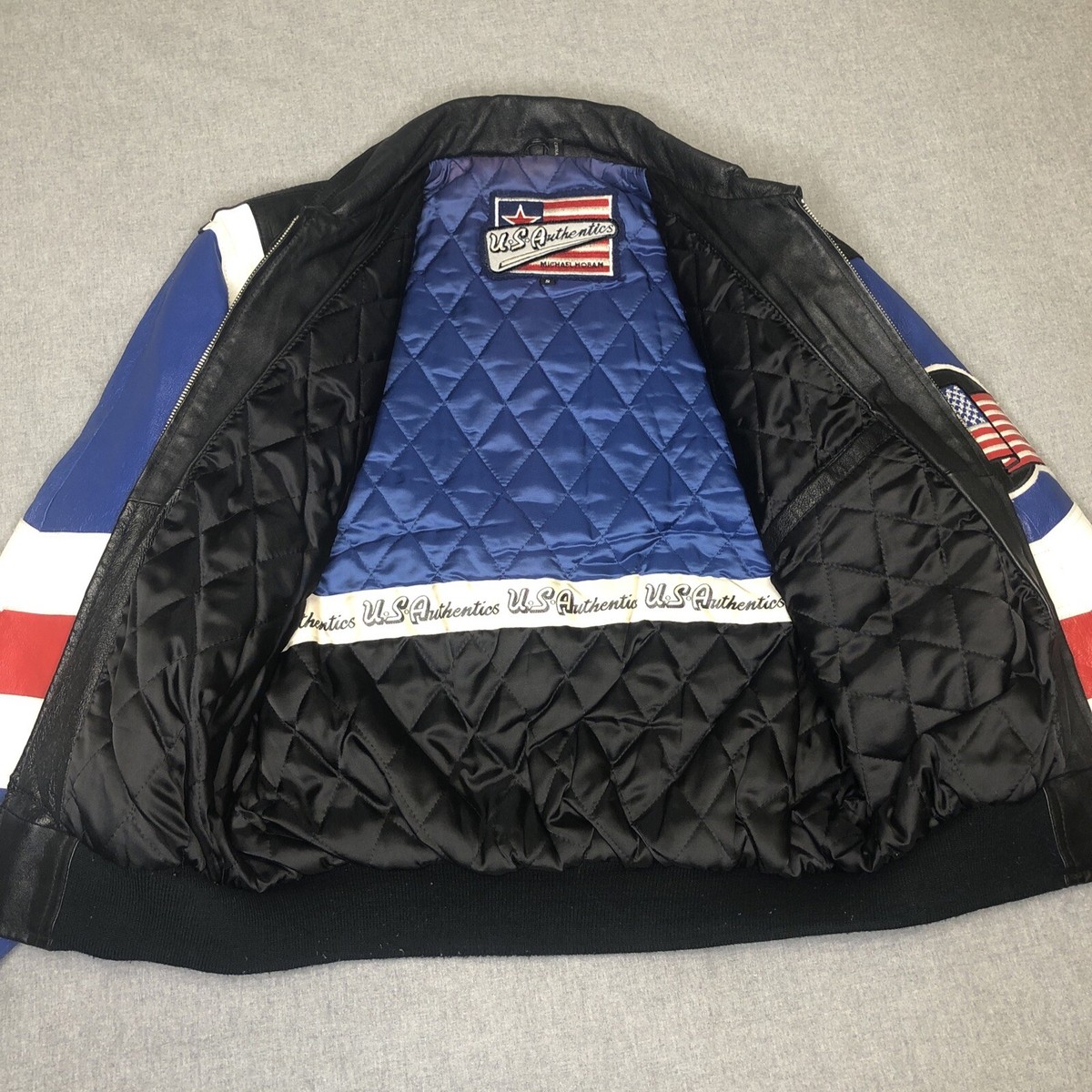 Vintage Michael Hoban Leather Jacket Mens Small USA Flag