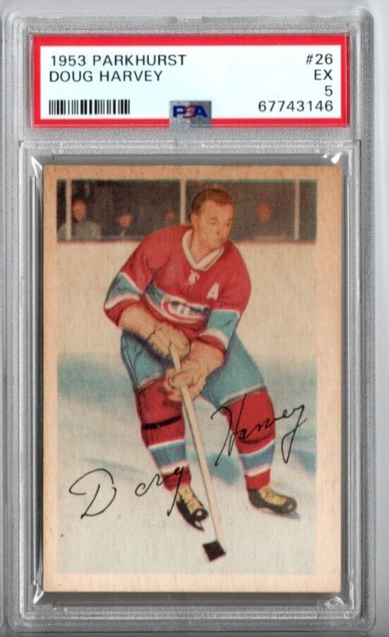 1953 PARKHURST HOCKEY #26 DOUG HARVEY CANDIENS PSA EX 5