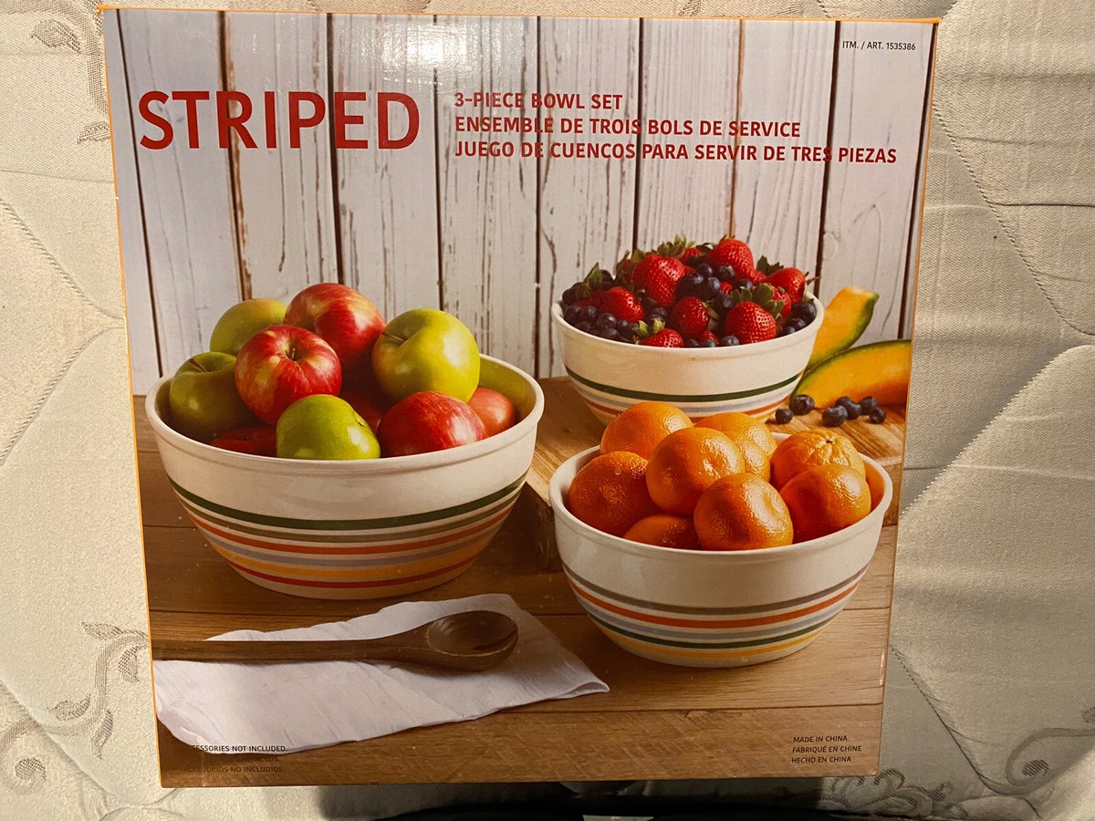 Baum Striped Bowl Set Pieces Stoneware Dishwasher Safe Microwave Safe