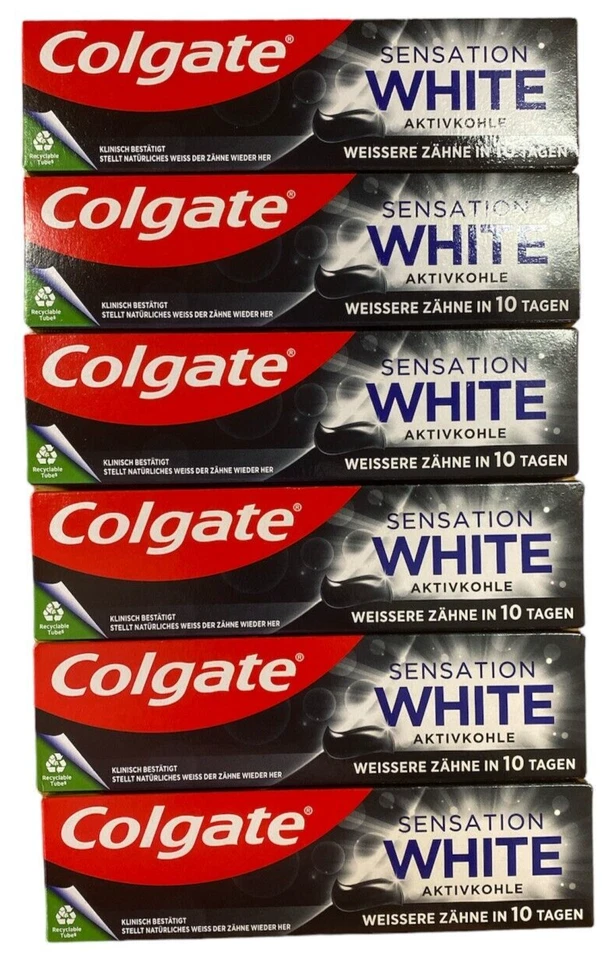 6x Colgate Zahnpasta Sensation White Aktivkohle (6x75 ml)