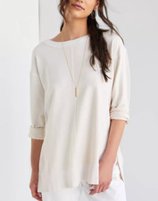 ANTHROPOLOGIE T.La WOMEN'S IVORY LONG SLEEVE TUNIC SWEATSHIRT Sz XS