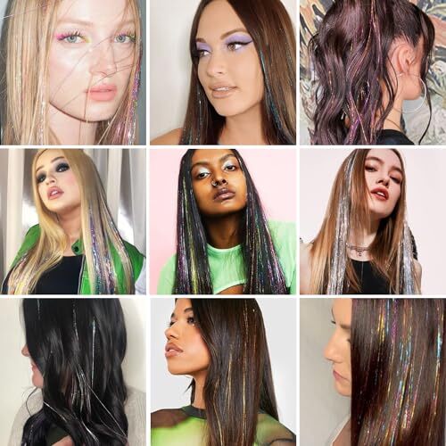 Hair Tinsel 12Pcs Clip in Hair Accessories 20.5 Inch 20.5 Inch-12Pcs Rainbow - Bild 5 von 6
