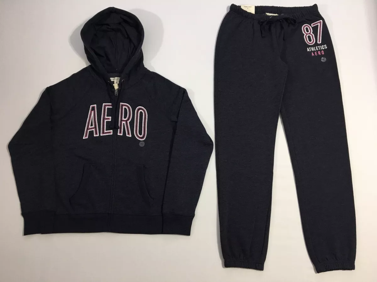 Aeropostale Aero Womens Navy Blue Hoodie & Sweat Pants Matching Set Cinch  XS S M