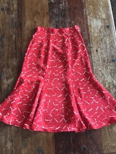 vtg 90s bright red abstract print fit  flare secretary skirt flattering style
