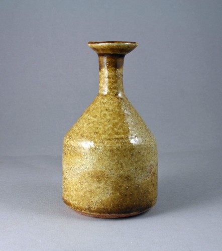 Japanese yellow Seto vase Aburage with green flowers tea ceremony Tokuri - Picture 3 of 6