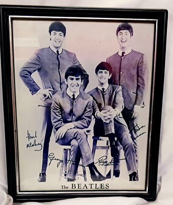 BEATLES FRAMED 4 FACSIMILE SIGNATURES B&W 8X10 PRINT SOME