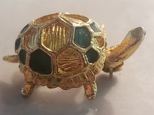 Lapel Pin Turtle Gold Tone Green Enamel Brooch READ