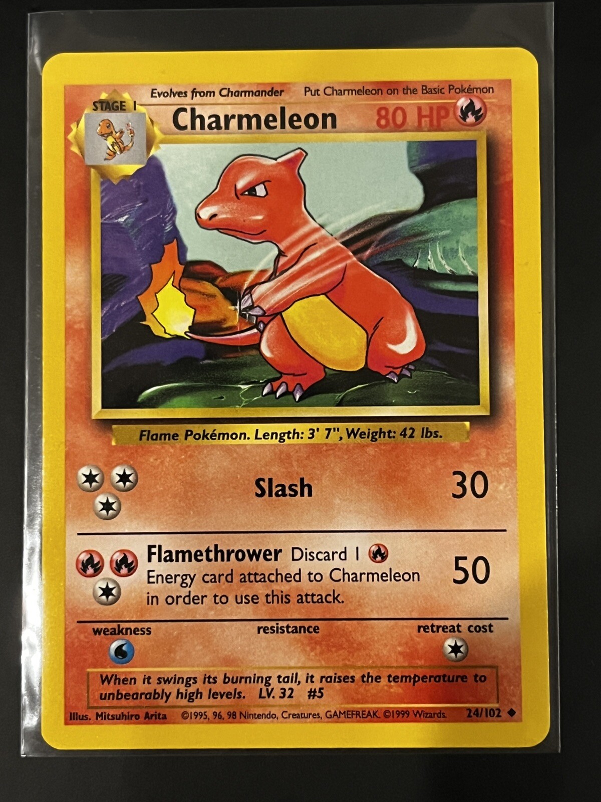 1999 Pokemon Charmeleon 24/102 Shadowless - Pokemon Base Set Vintage - NM