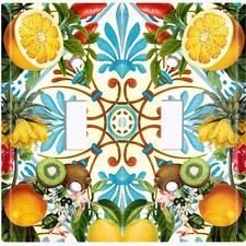 Metal Light Switch Cover Wall Plate Fruit Flower Leaves Tile Pattern TIL019