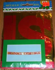 Vintage SEASONS GREETINGS Fringe Foil Banner Decoration 6 Foot FREE SHIP NOS