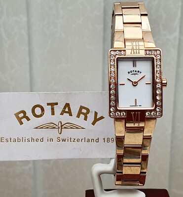 ROTARY Ladies Watch Swarovski Crystals Mother Of Pearl Rose Gold RRP£189 VGC (R9