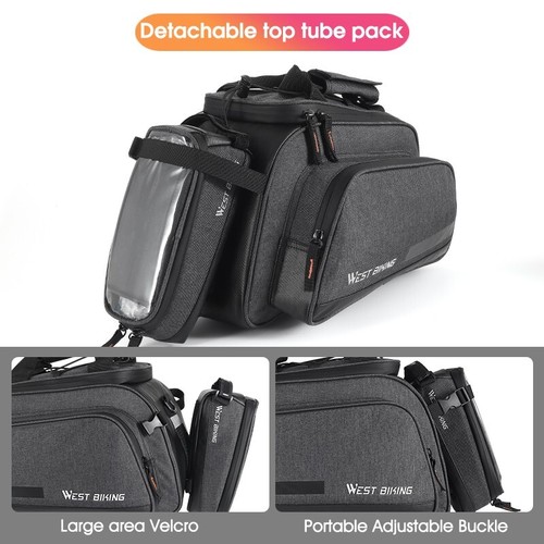 Alforja impermeable para maletero de bicicleta WEST BIKING 10 L con bolsa de tubo superior de bicicleta de 1,5 L - Imagen 9 de 14