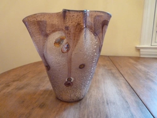 Murano  Handkerchief Vase Nason Art  Glass Vintage Purple Handblown Vase 6"