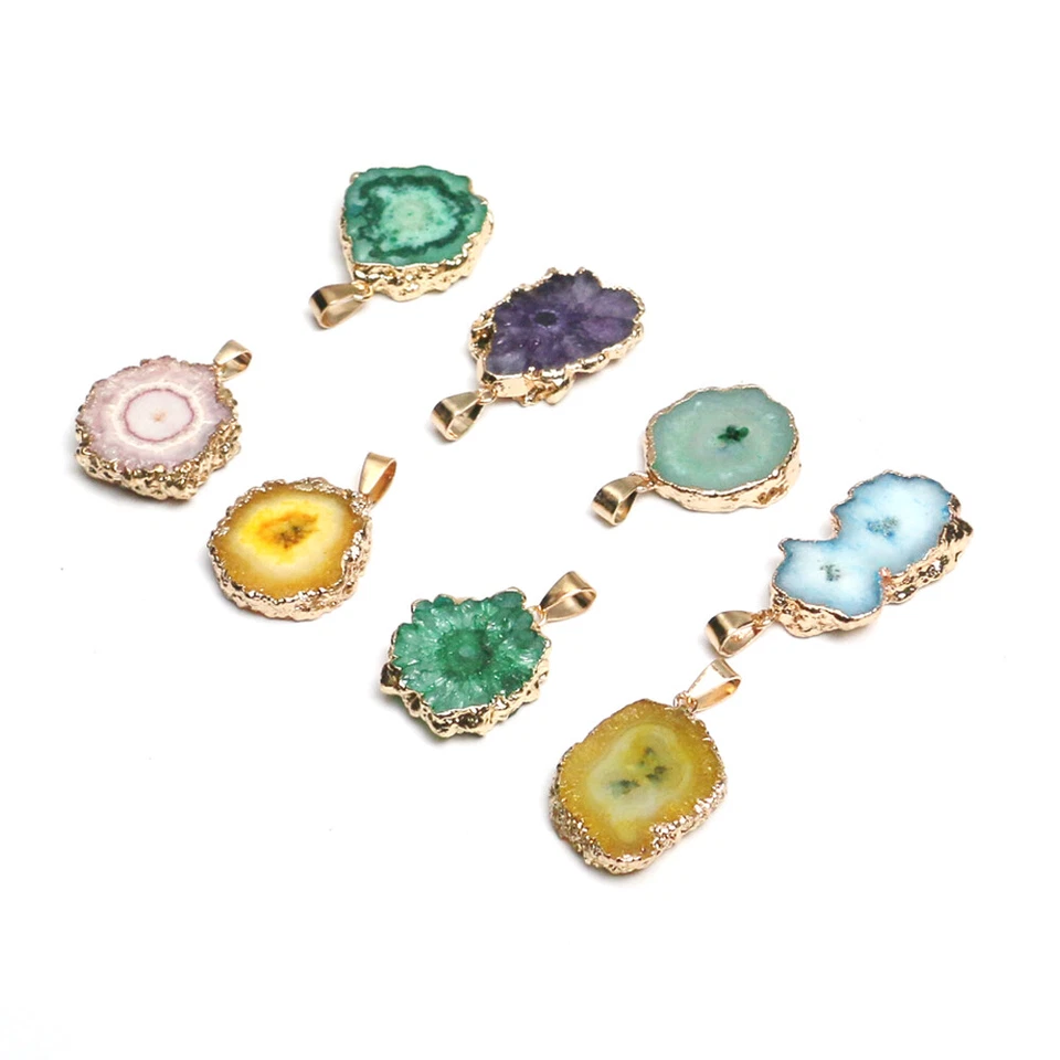 Collar colgante de titanio druzy áspero agujero geoda ágata rebanada de cristal natural de 1 pieza Foto 2 de 4