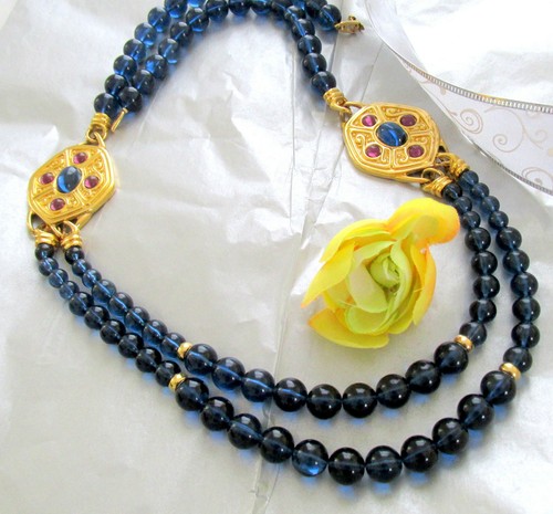 VTG RARE RUNWAY NAPIER BLUE GLASS BEAD BYZANTIUM J