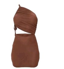 pretty little thing Chocolate Mesh One Shoulder Cut Out Dress Size 8