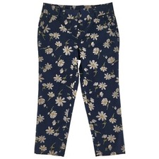 Talbots Crop Pants Size 8P Navy Blue Floral Print Textured Stretch Cotton Blend