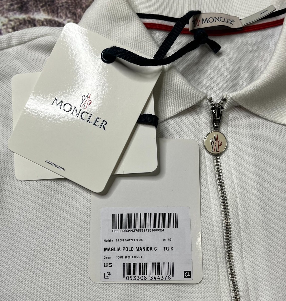 Moncler Mens Maglia Zip Up White Short Sleeve Polo Shirt Moncler Mens Maglia Zip Up White Short Sleeve Polo Shirt