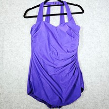 Lands' End Womens Purple Ruched One Piece Swimsuit Swim Beach Resort Sz 12 READ