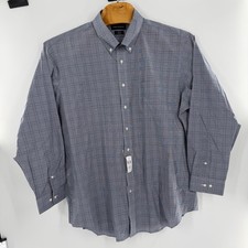 Paul Fredrick Mens Classic Fit Glen Plaid Dress Shirt Blue Brown 19 x 37 DHT580P