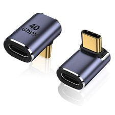 AreMe 90 Degree USB-C Male to Female Adapter, 2 Pack Right Metallic Purple