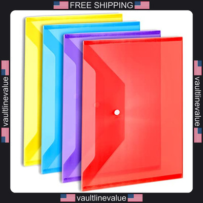 Leobro A4 Plastic File Folders 4 Pack Clear Document Envelopes with Snap Closure