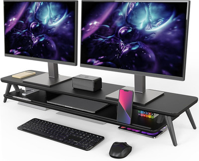 Dual Monitor Stand, Monitor Stands Riser for 2 Monitors, 42.5 Inch Wood Desk She