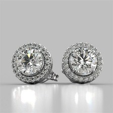 3Ct Round Cut Lab Created Halo VVS1/D Stud Earrings 14K White Gold Gift For Her