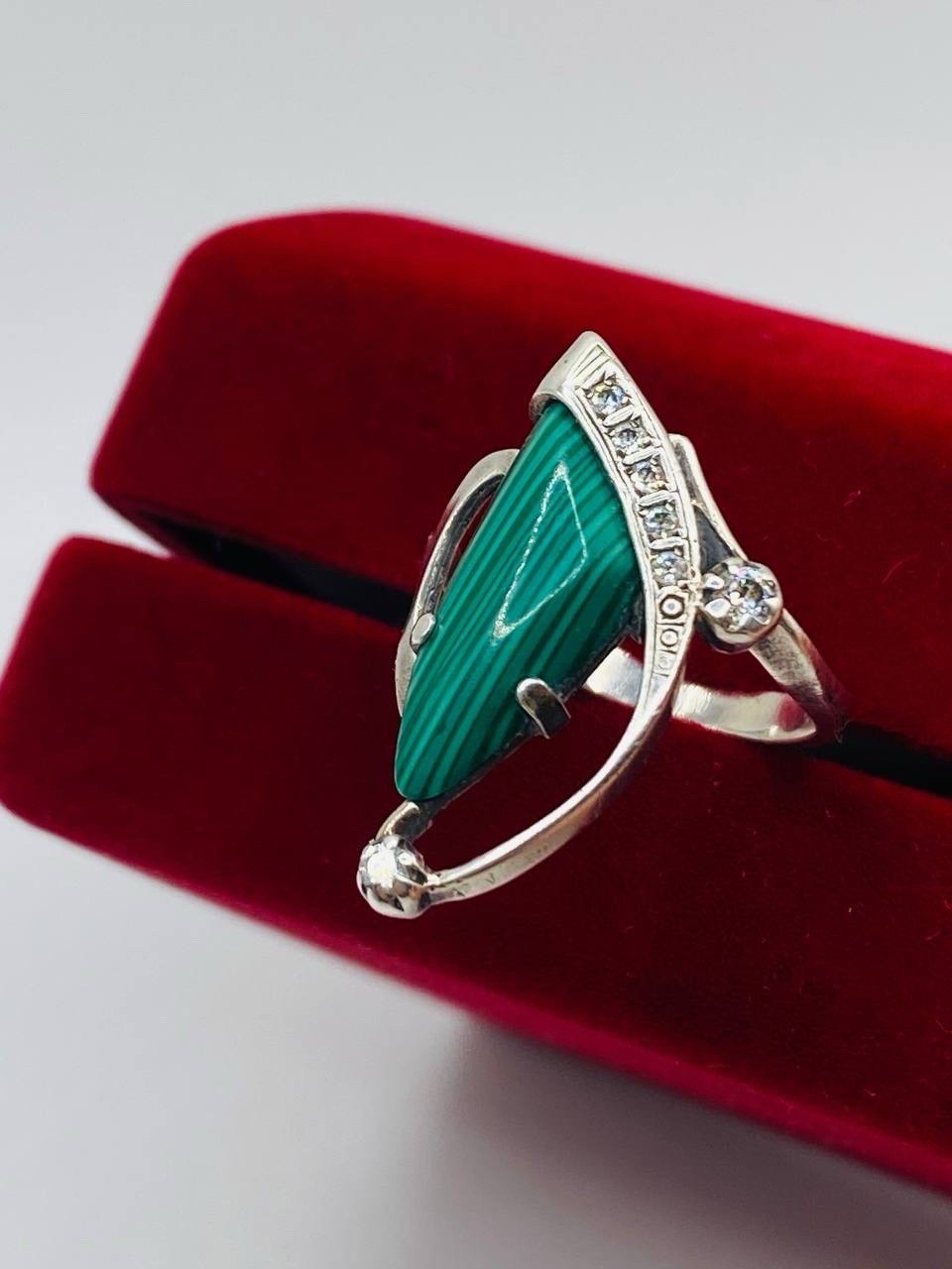 Vintage Solid Silver Ring 925 Malachite - image 6