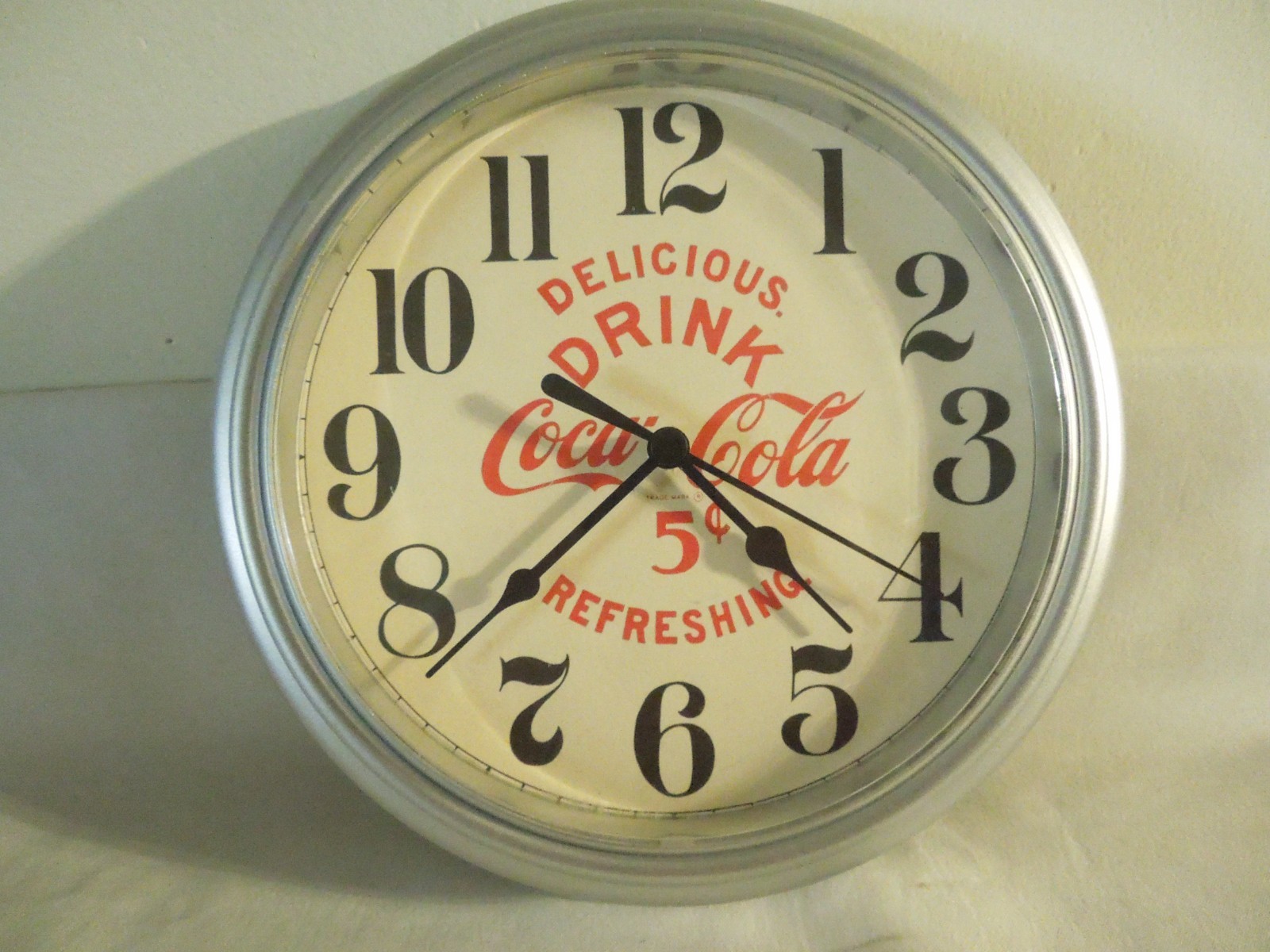 Vintage Style Coca Cola Quartz Wall Clock with Silver Tone Frame 9" Diameter