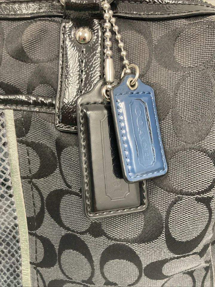 Y2K Coach F24884 Sig Stripe Monogram Black Python Stripe Satchel Bag Purse - Image 4 of 4