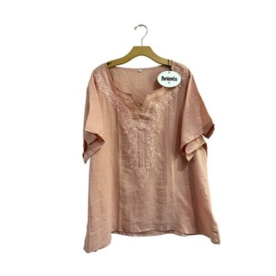 Boutique Pink Embroidered 100% Cotton Blouse Boho Tunic XXL Lightweight